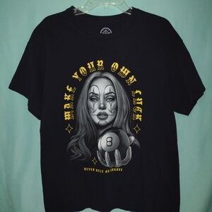 Black Graphic Tee with Yellow Accents